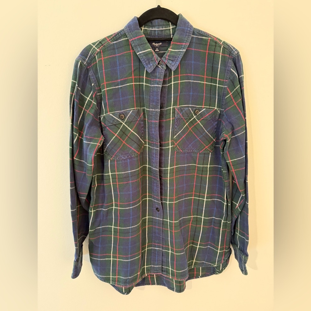 Madewell Women's Plaid Button Down Shirt - Blue and Green